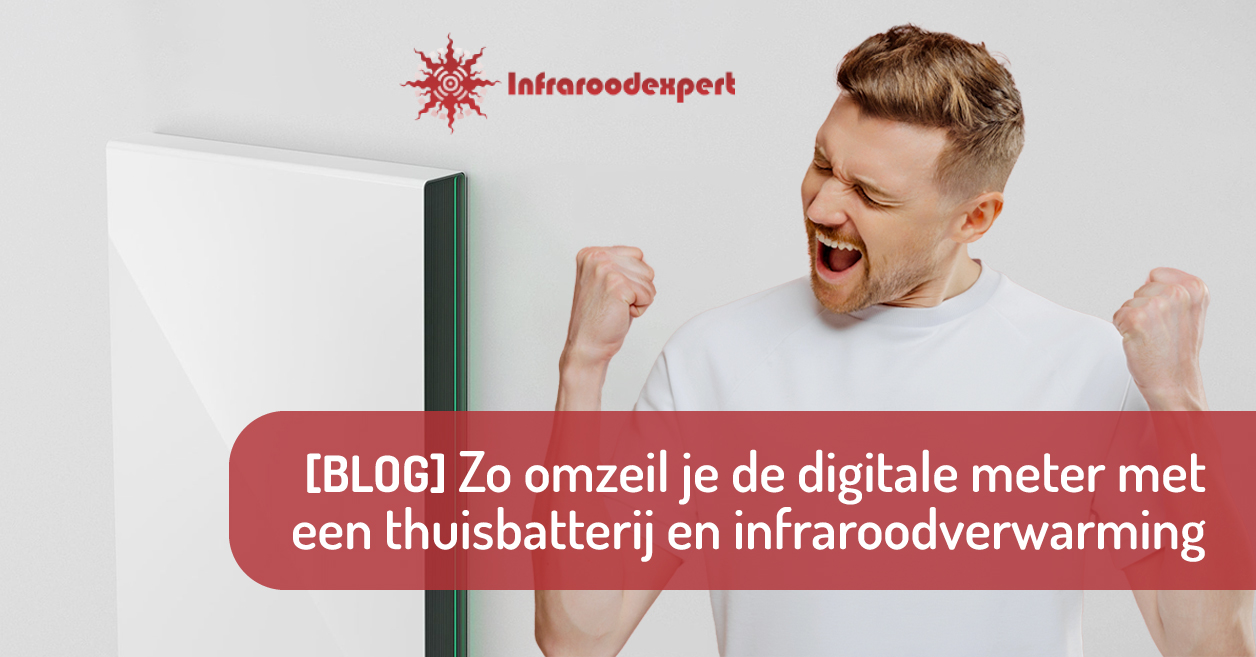 Infraroodpanelen met digitale meter en thuisbatterij.